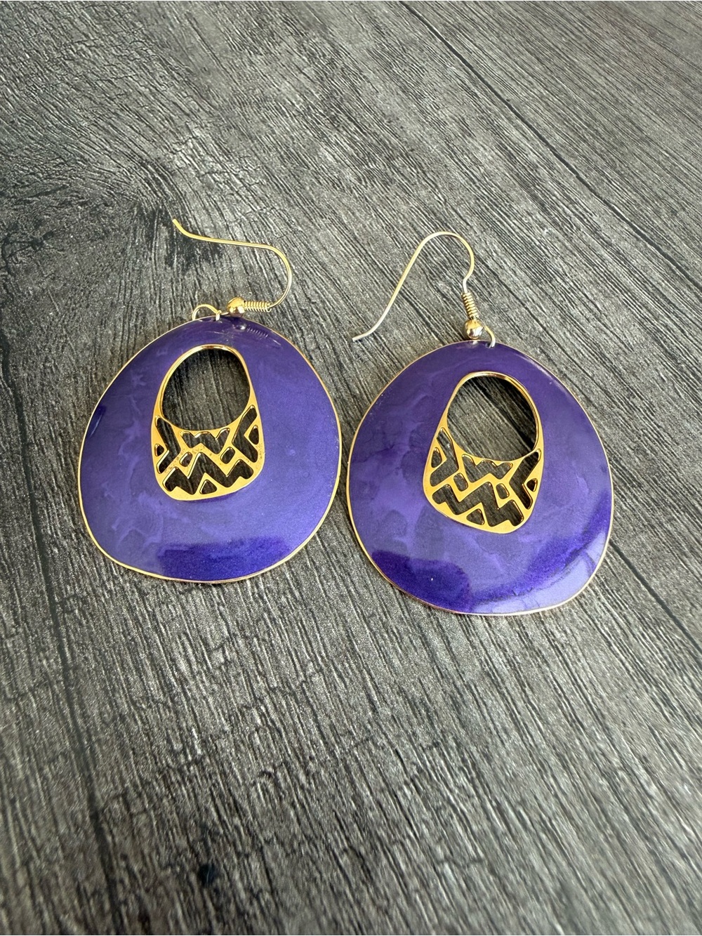 Purple Enamel Drop Earrings with Gold Accent for Women